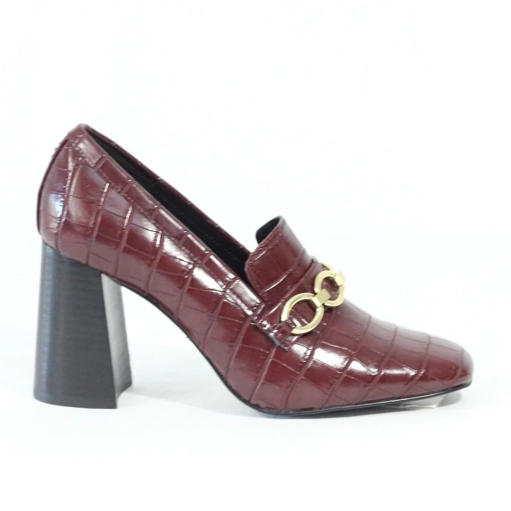 Violeta by Mango Block Heel Loafer NEW sz 6 Women Square Toe Shoes